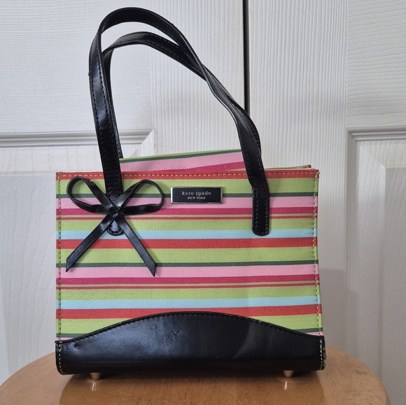 Kate Spade Vintage Small Colorful Striped Handbag With Bow - Picture 3 of 13